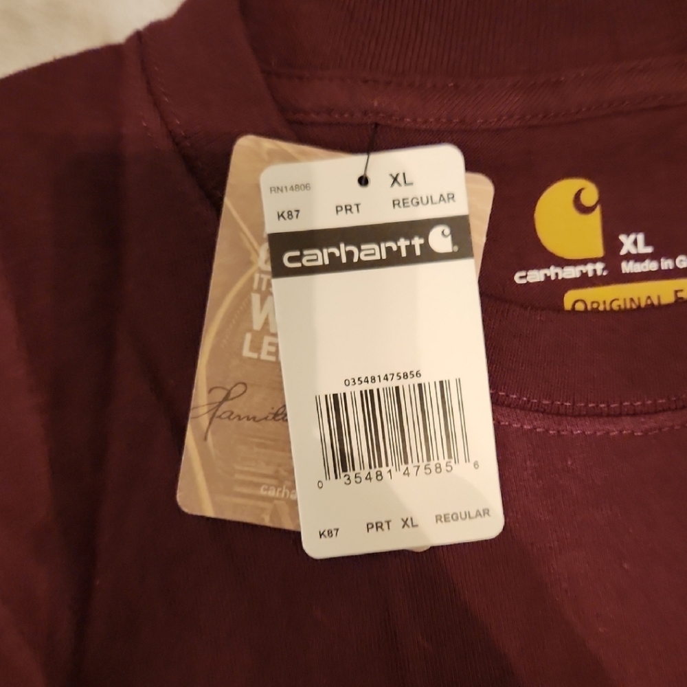 Carhartt Men's Maroon Pocket T-Shirt - Picture 9 of 9